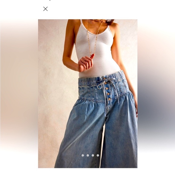We The Free People Forget Me Knot Pull-On Pleated Wide Leg Jeans - size medium - Picture 7 of 14